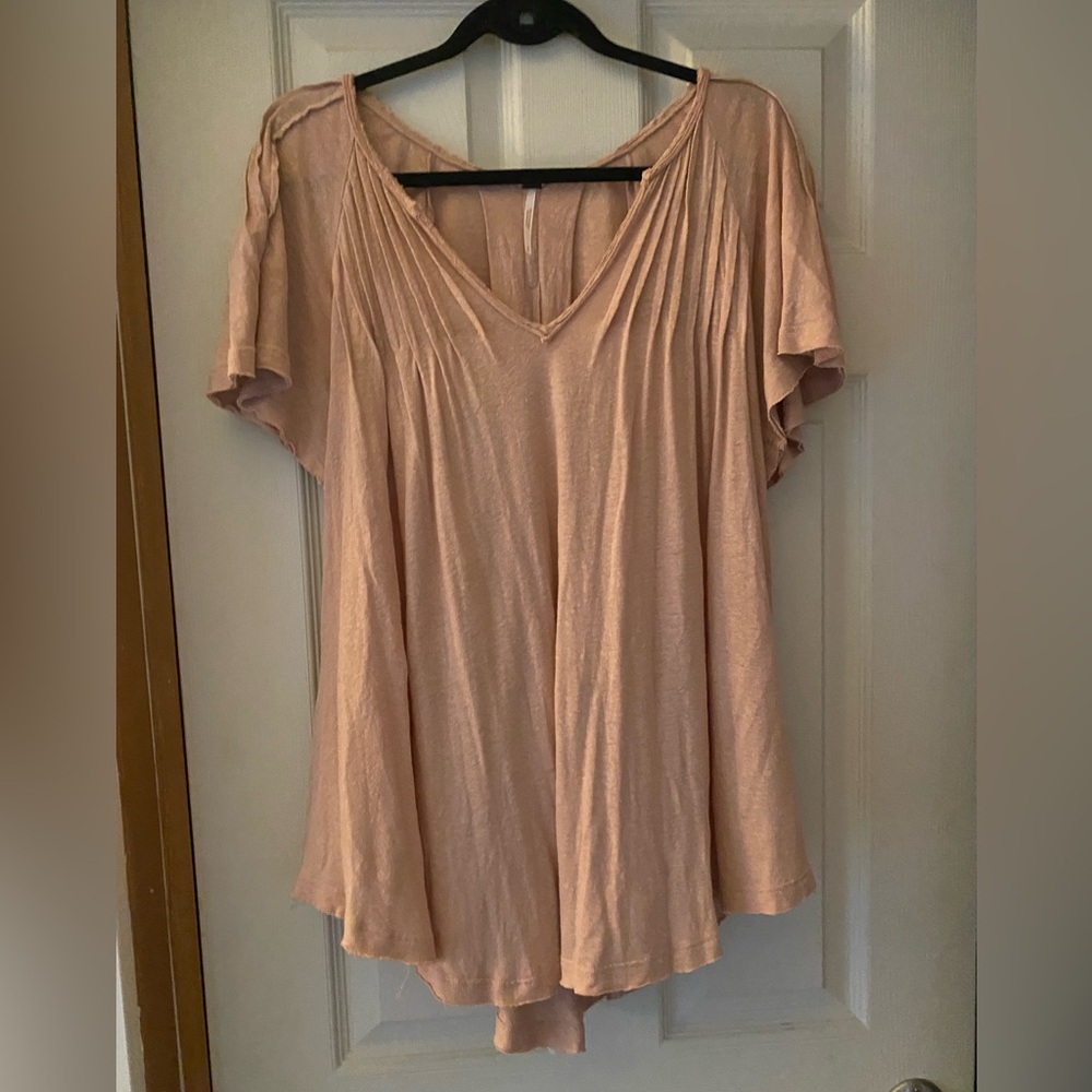 Free People Blush Pink V-Neck Flutter Sleeve Tunic